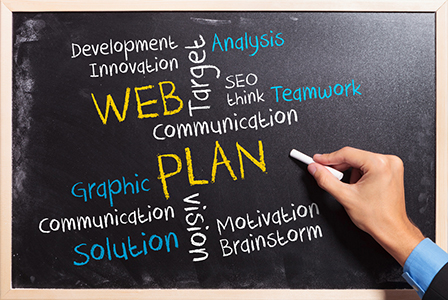 Blackboard with hand writing web plan strategy concept