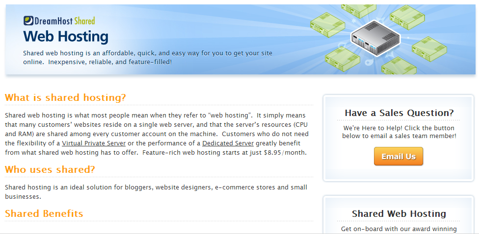 A screenshot of DreamHost’s Web Hosting page